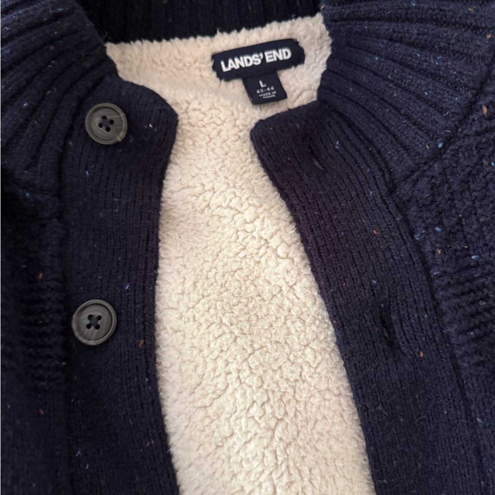 Lands' End Men’s Navy speckled knit Jacket with fleece lining